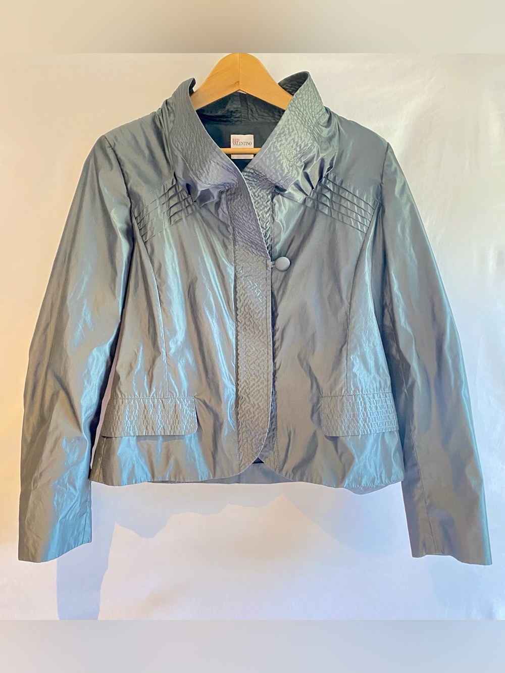 RED Valentino Metallic Gray Collared Jacket, size 10